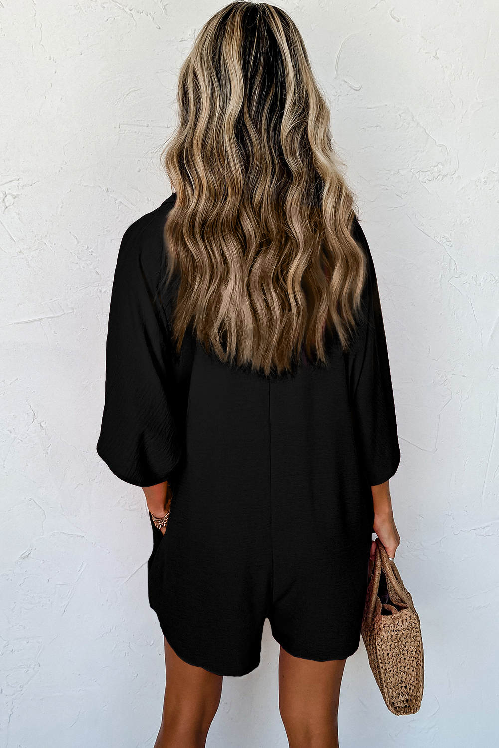 Black Half Button Collared Loose Romper - Image 2