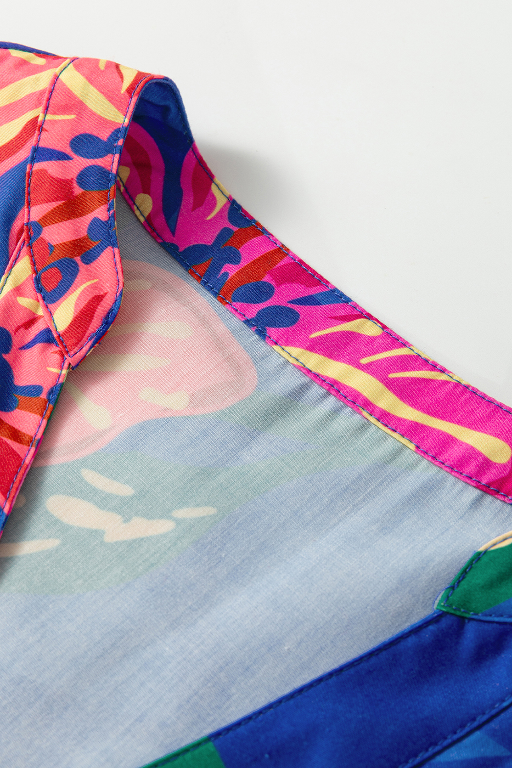 Blue Floral Print 3/4 Sleeve V Neck Tiered Long Dress - Image 6