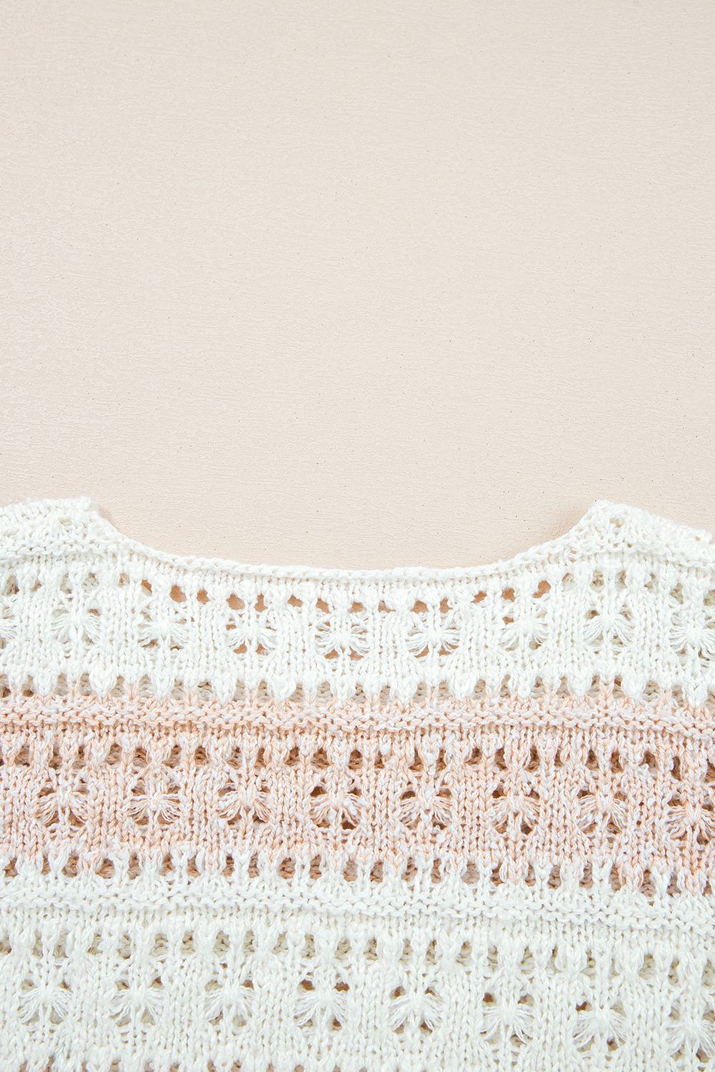 Pink Hollow-out Colorblock Drop Shoulder Casual Sweater - Image 7