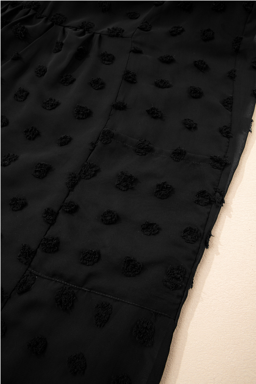 Black Dotty Textured Notched Neck Plus Ruffled Dress - Image 6