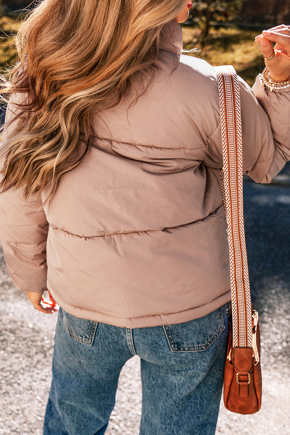 Apricot Pink Full Zipper Quilted Puffer Jacket - Image 2