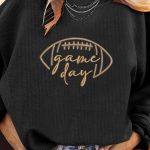 Black Rugby Game Day Embroidered Corduroy Sweatshirt