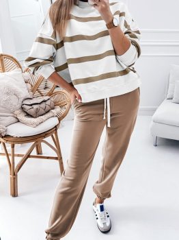 Light French Beige Drop Shoulder Pullover and Jogger Pants Set