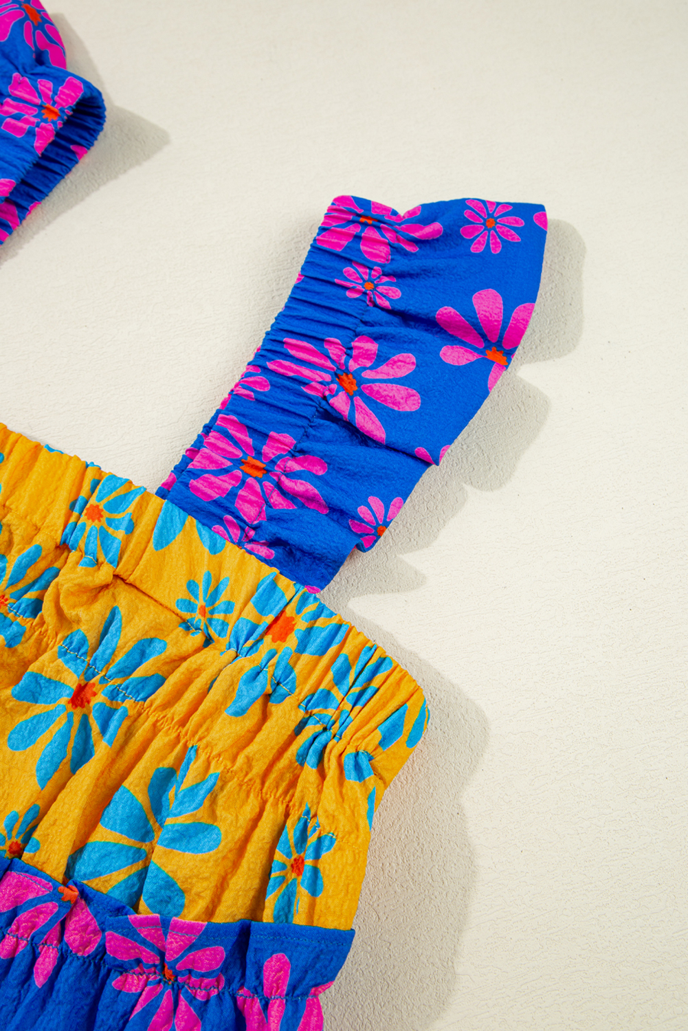 Blue Floral Colorblock Flutter Straps Flowy Tank Top - Image 8