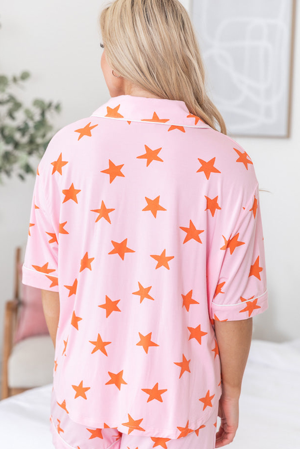 Pink Stars Short Sleeve Shirt and Shorts Bamboo Pajama Set - Image 2