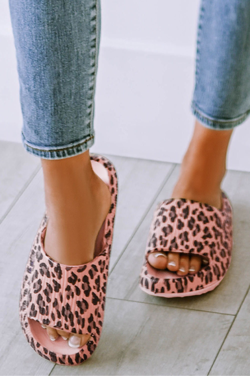 Pink Leopard Print Thick Sole Slip On Slippers - Image 5