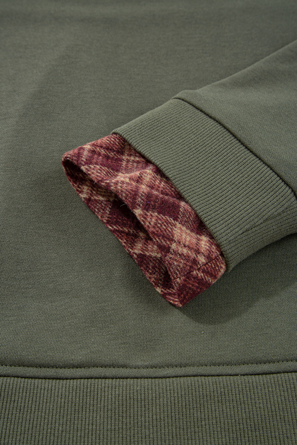 Moss Green Vintage Plaid Patchwork Drop Shoulder Sweatshirt - Image 7