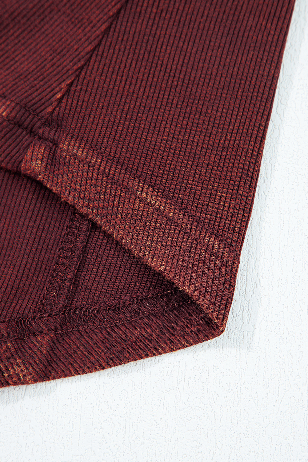 Burgundy Exposed Seam Ribbed Long Sleeve Top - Image 8