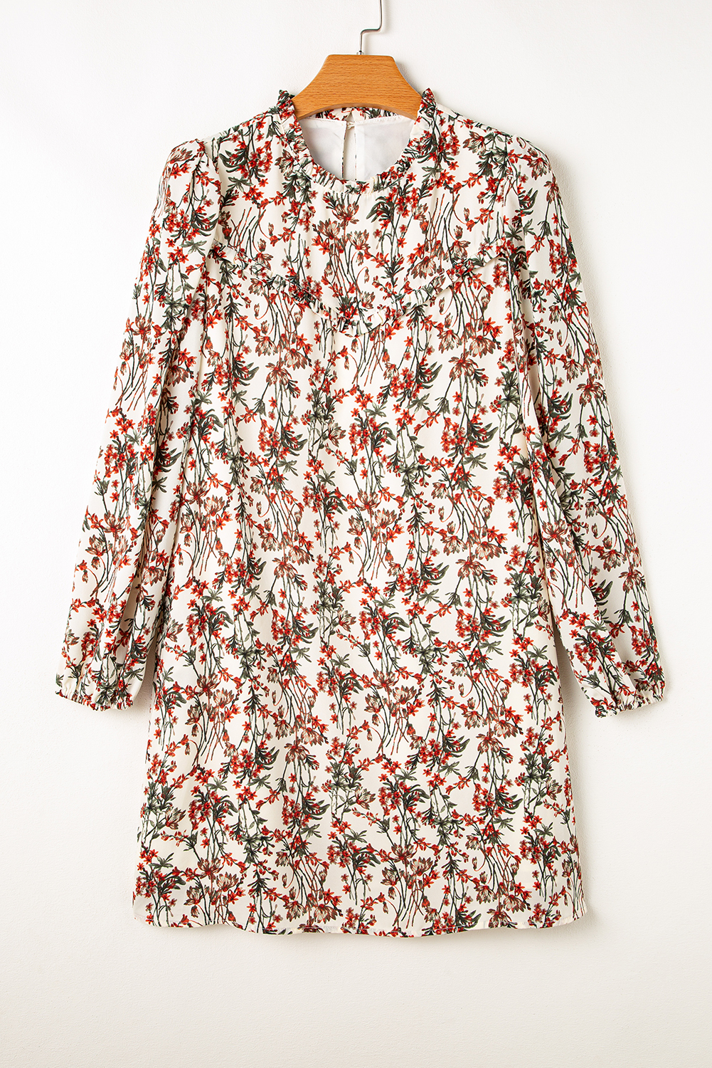 White Floral Printed Long Sleeve Mini Dress - Image 7