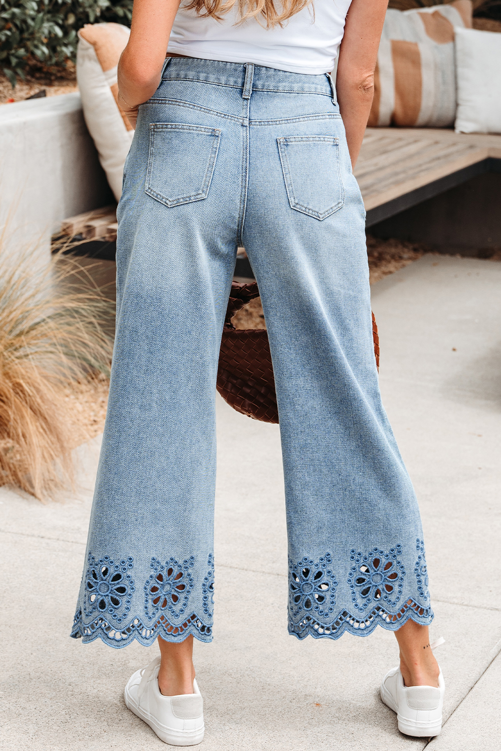 Dusk Blue Embroidered Cropped Wide Leg High Waist Jeans - Image 2
