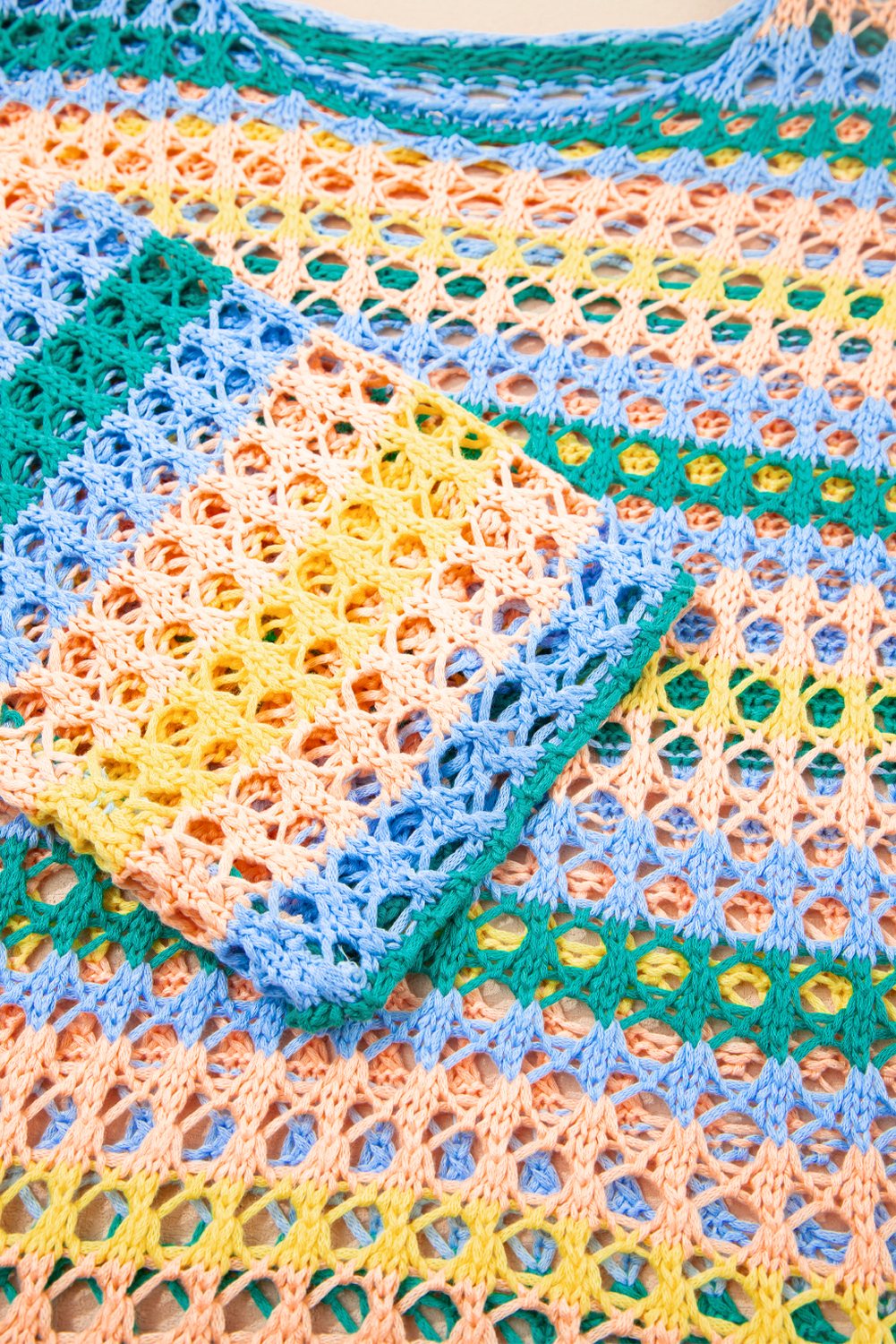 Beau Blue Multi Stripe Open Knit Sweater Beach Cover Up - Image 8