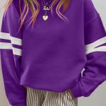 Tillandsia Purple Varsity Striped Detail Drop Shoulder Oversized Sweatshirt