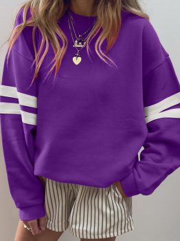 Tillandsia Purple Varsity Striped Detail Drop Shoulder Oversized Sweatshirt