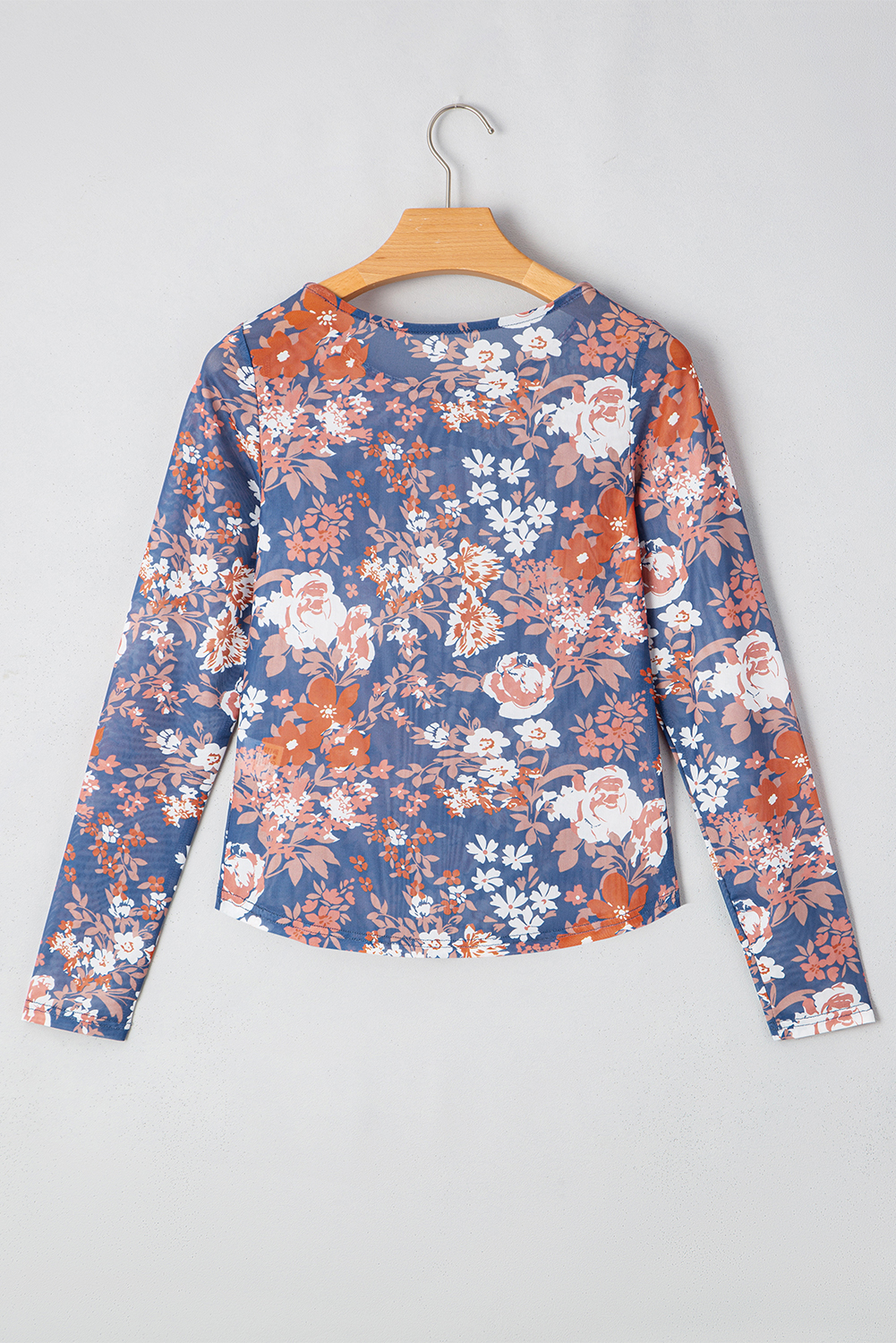 Orchid Petal Floral Print Mesh Fitted Long Sleeve Top - Image 8