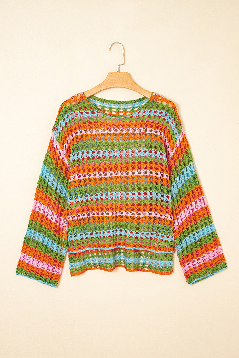 Carrot Multi Stripe Open Knit Sweater Beach Cover Up - Image 5