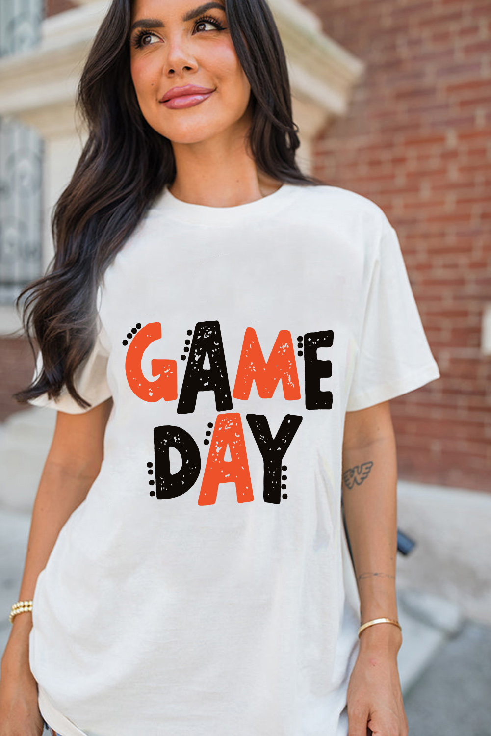 White GAME DAY Funny Letter Printed Casual Tee - Image 4