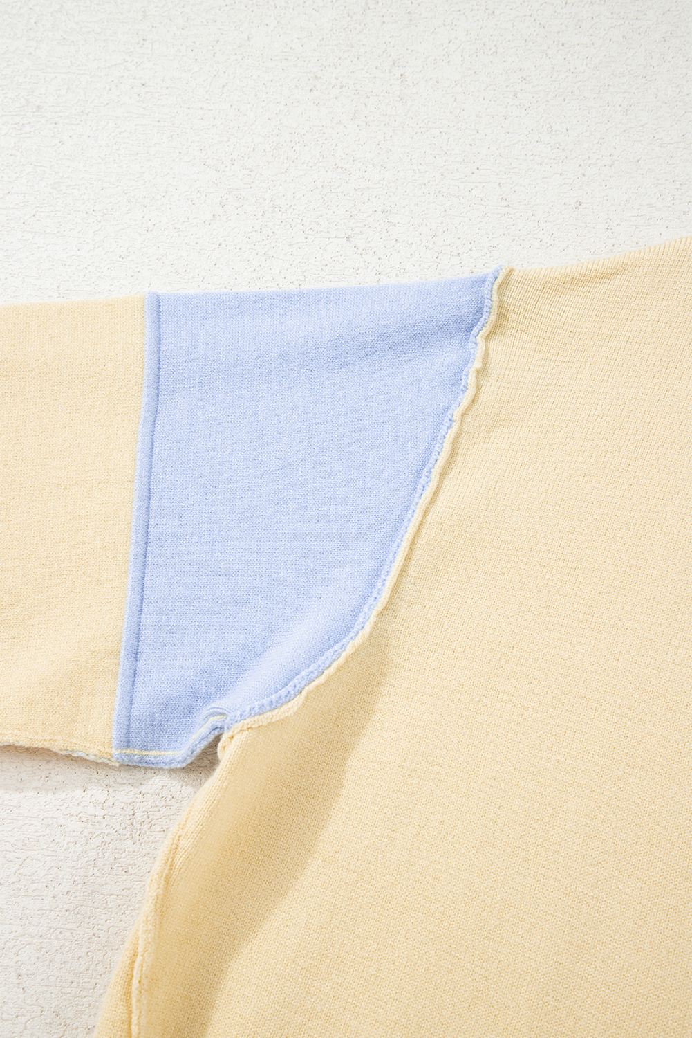 Sky Blue Stripe Contrasting Polo Collar Color Block Knit Drop Shoulder Sweater - Image 7