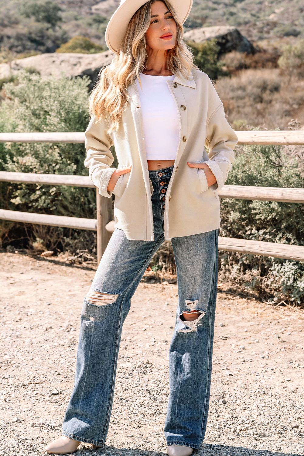 Parchment Suede Sherpa Lined Western Loose Jacket - Image 5