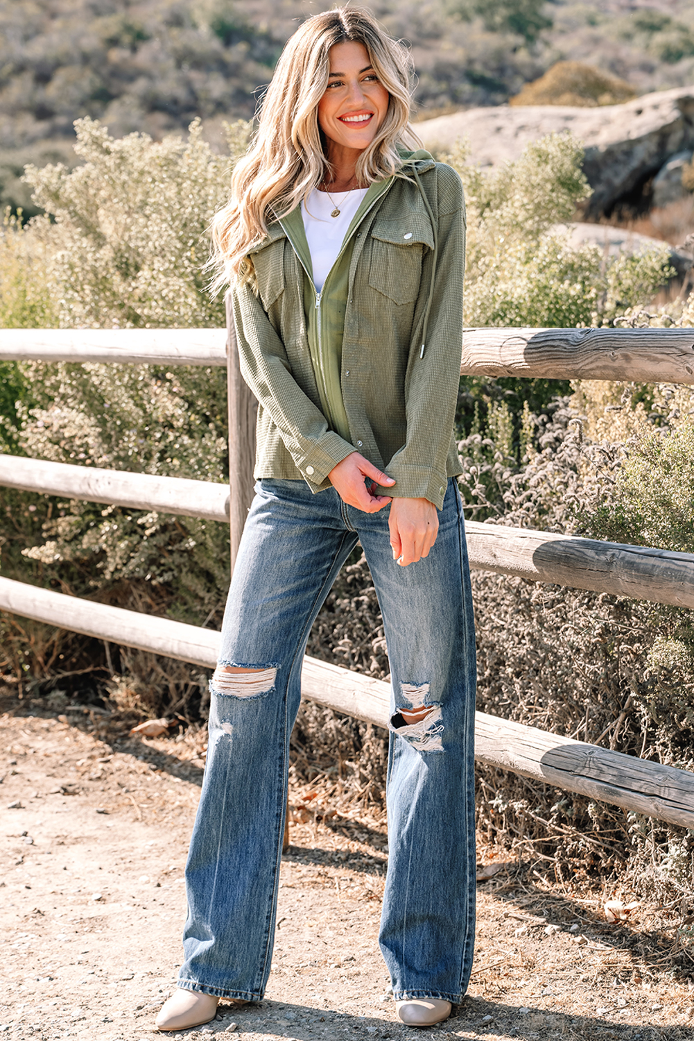 Laurel Green 2 in 1 Thermal Knit Textured Hooded Jacket - Image 6