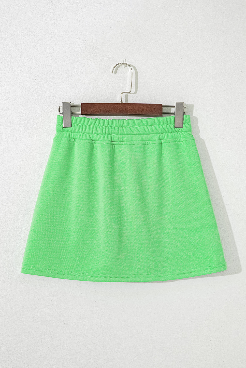 Light Green French Terry Drawstring Elastic Waistband Mini Skort with Pockets - Image 7