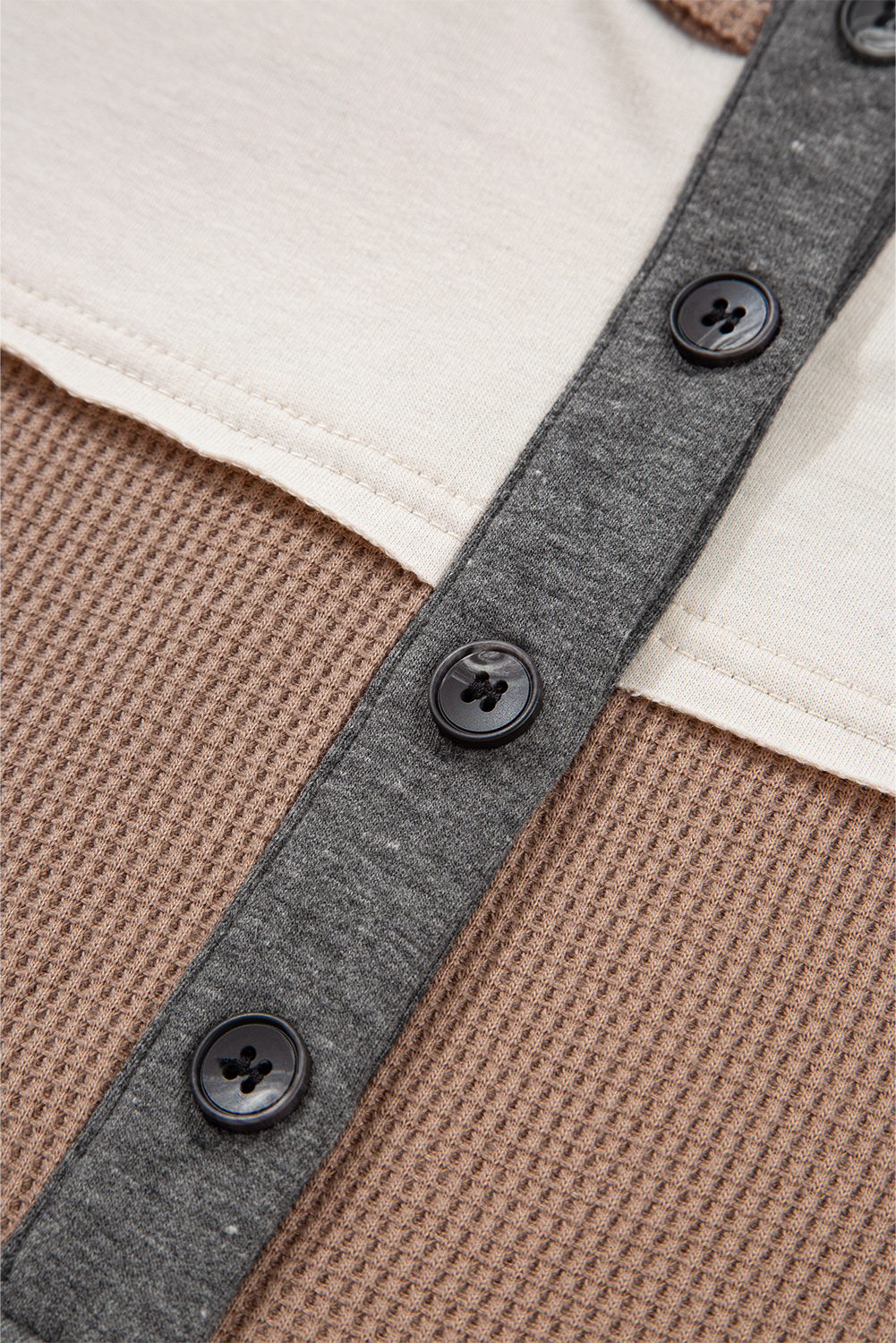 Jet Stream Color Block Waffled Patchwork Loose Henley Top - Image 8