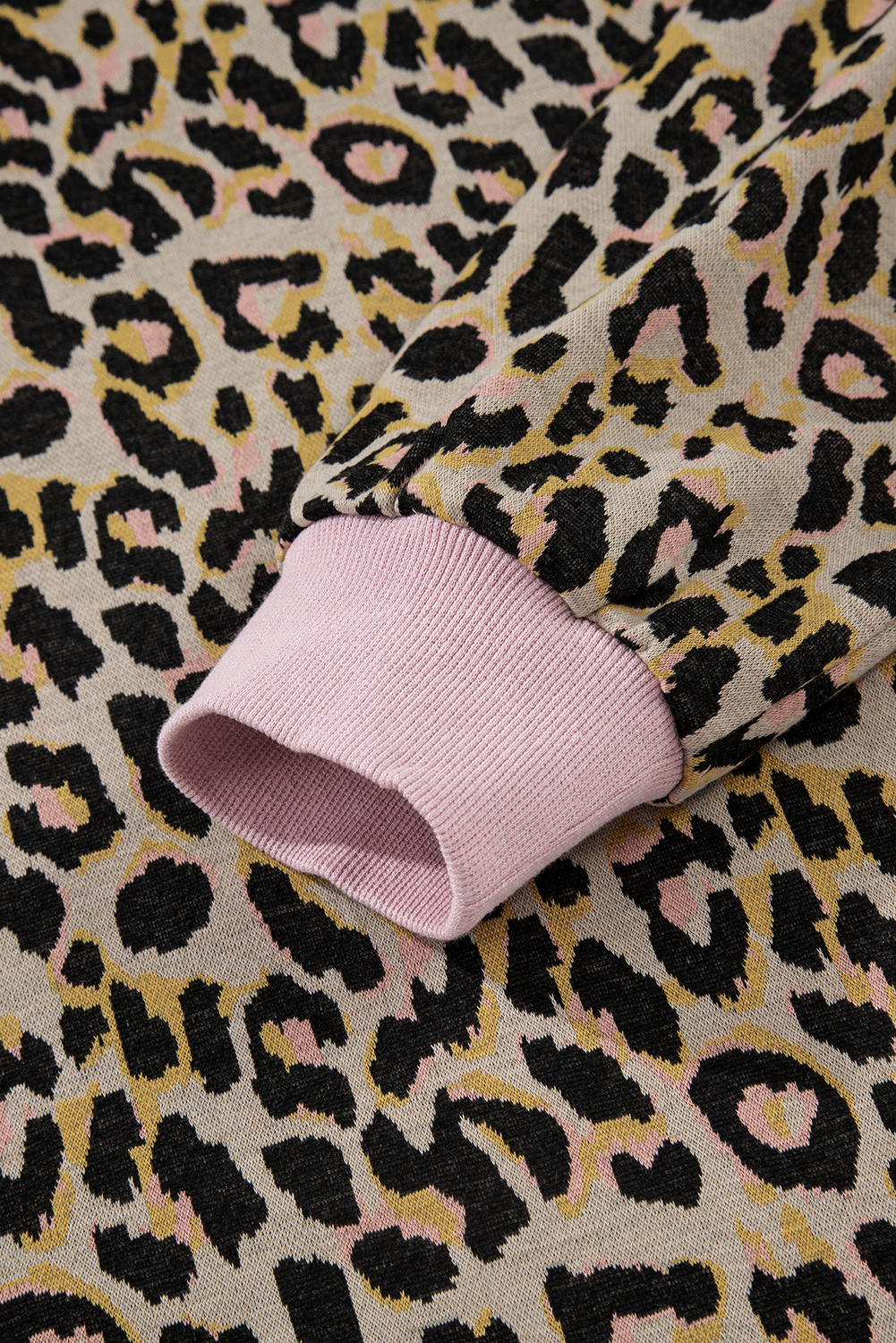 Pink Leopard Print Contrast Edge Long Sleeve Pullover Shorts Set - Image 7