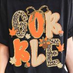 Black GOBBLE Leopard Letter Print Turkey Bow Graphic T Shirt