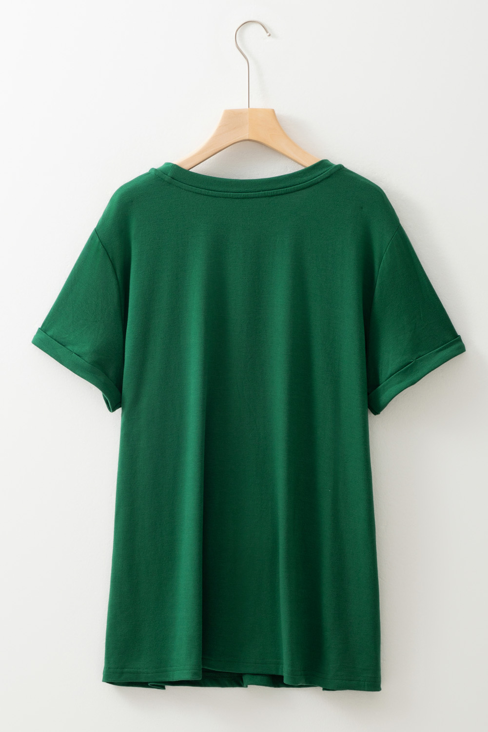 Dark Green Round Neck Rolled Sleeve Plus Size T-shirt - Image 8