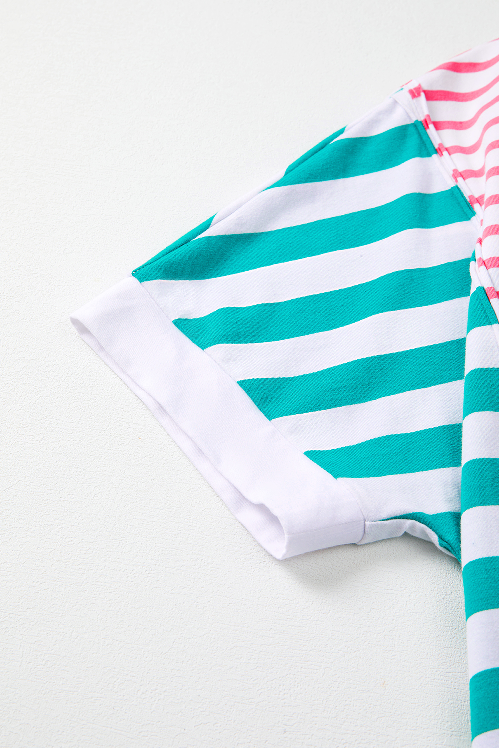 Pink Stripe Mixed Pattern Patchwork Uneven Hem Loose Tee - Image 7