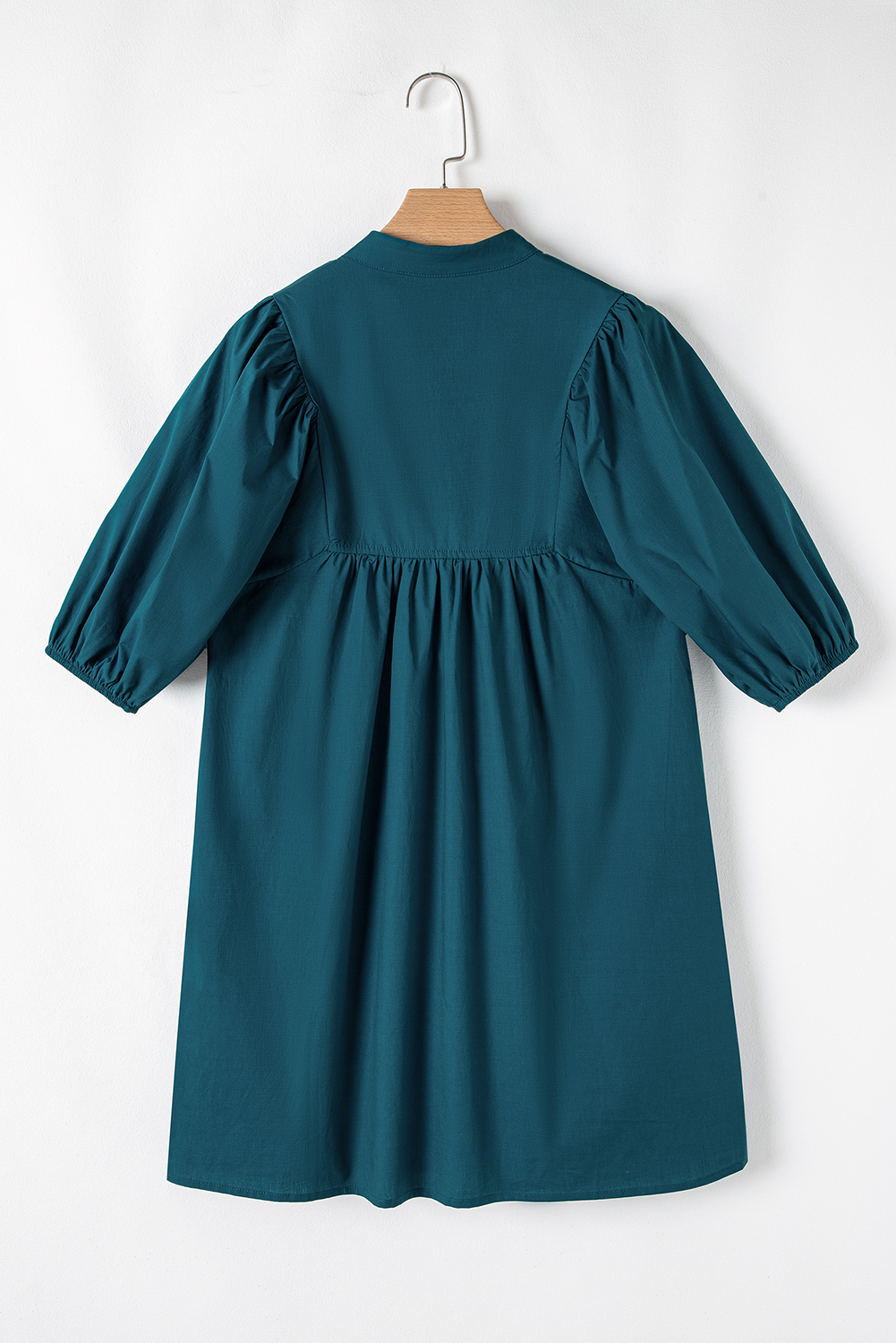 Blue Sapphire Colorblock Split V Neck Puff Sleeve Mini Dress - Image 5