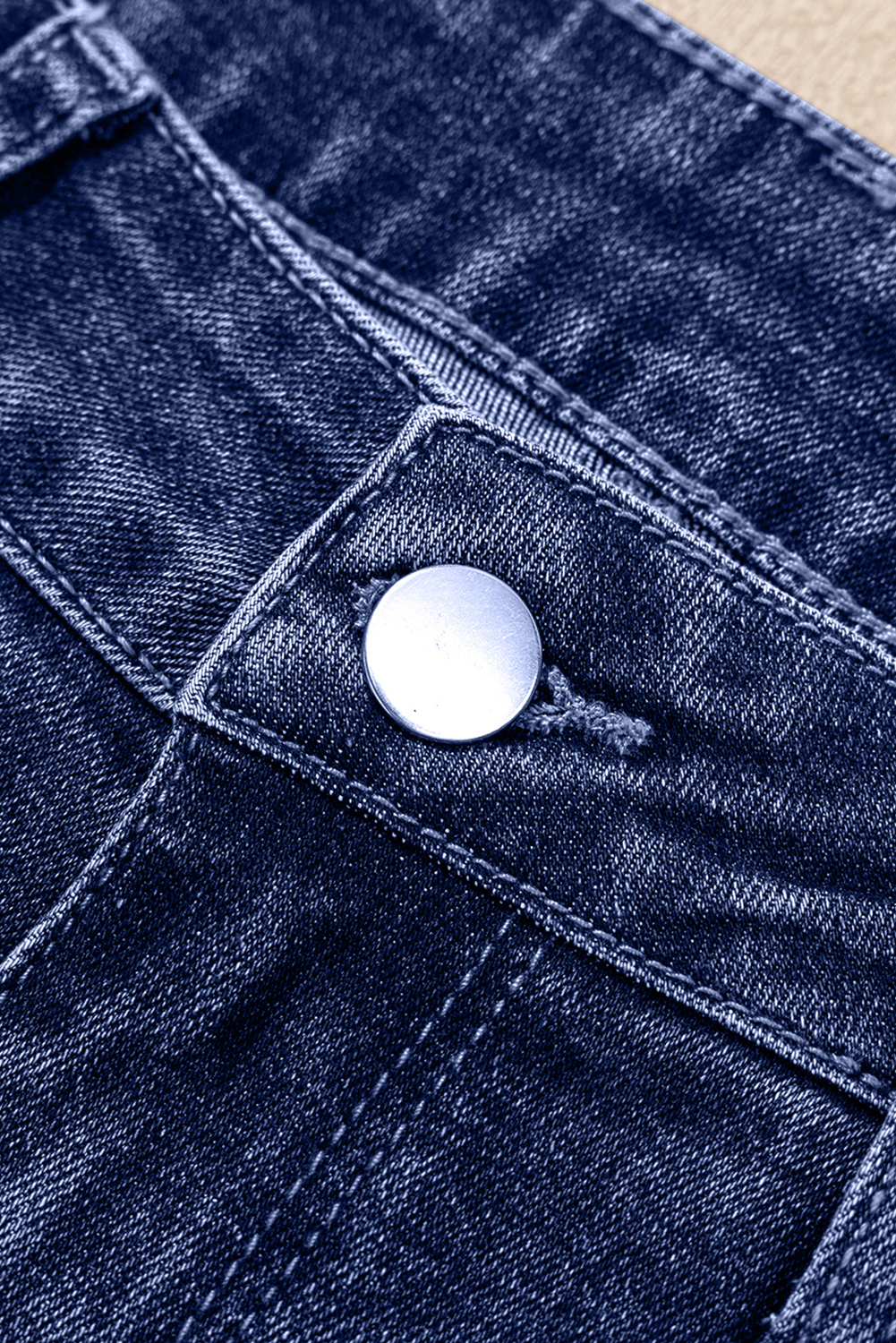 Real Teal Folded Cuffs Distressed Straight High Waist Jeans - Image 6