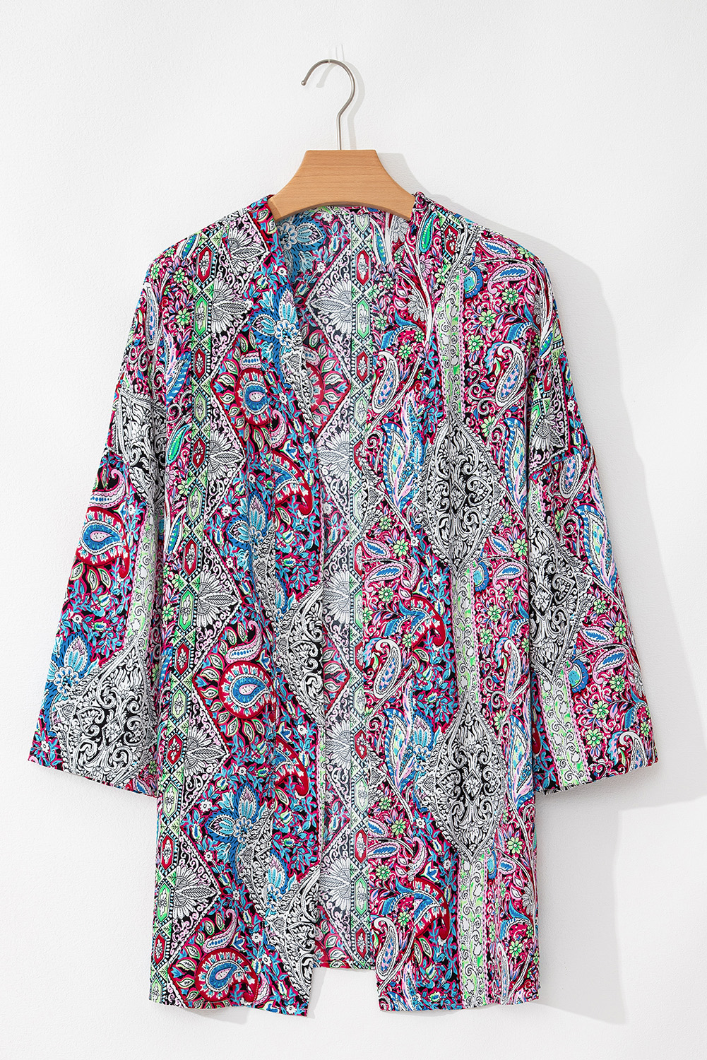 Red Paisley Print Open Front Kimono - Image 7