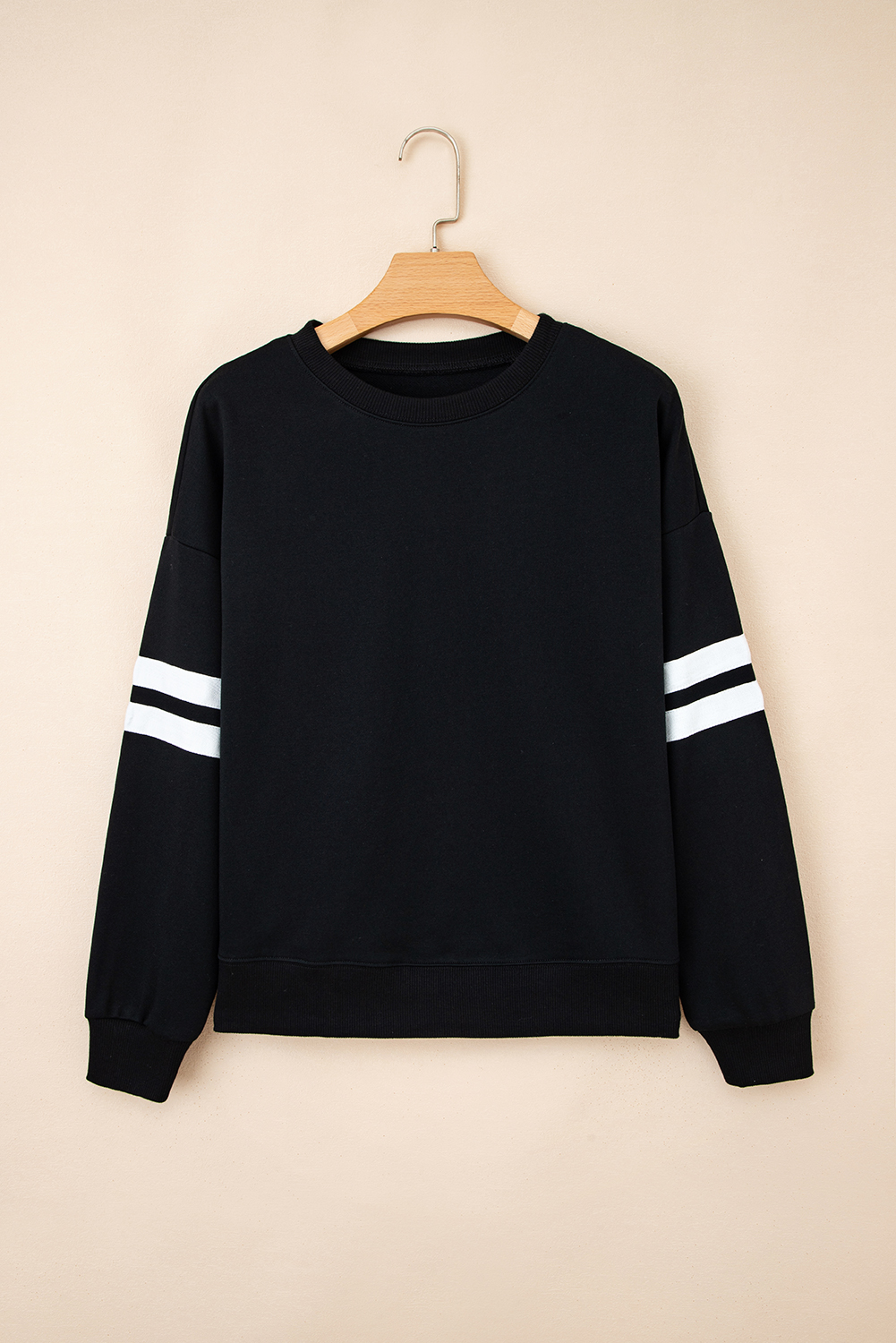Black Varsity Striped Detail Drop Shoulder Oversized Sweatshirt - Image 8