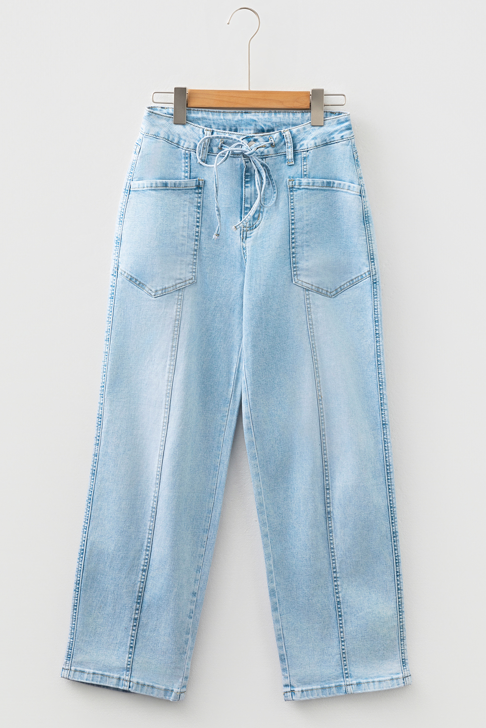 Myosotis Exposed Stitch Detail Drawstring Barrel Jeans - Image 4