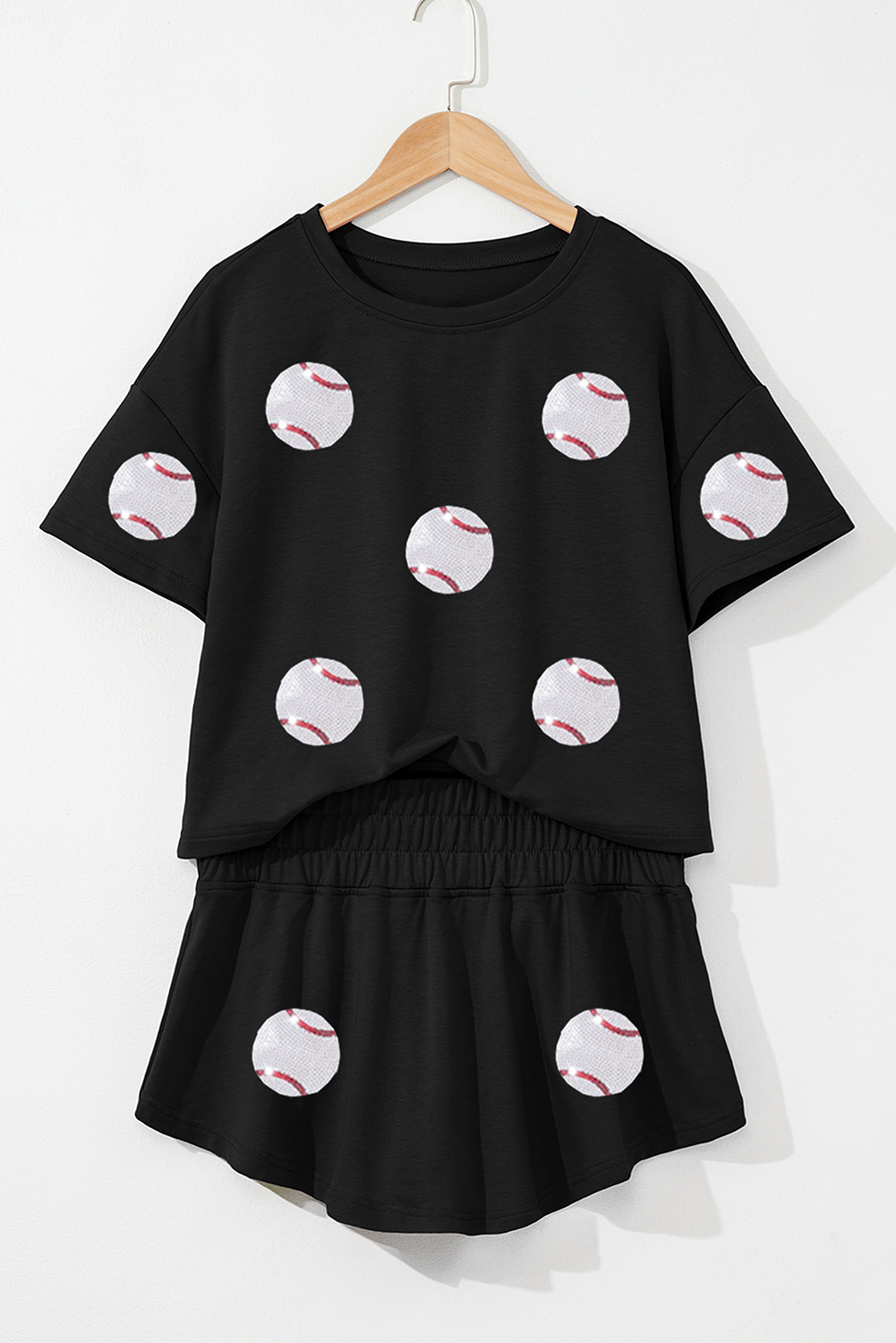 Black Baseball Print Skort Set - Image 3