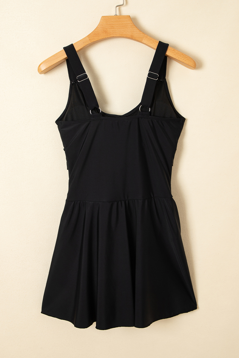 Black Adjustable Straps Cutout Ruched Knot Slit One Piece Swim Dress - Image 4