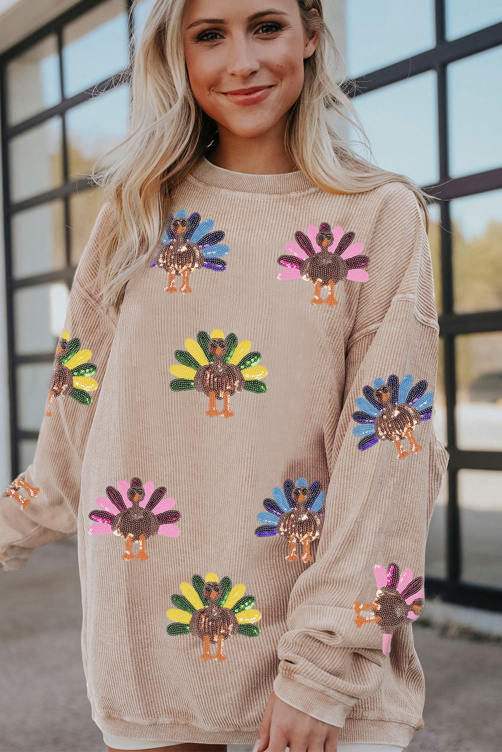 Apricot Turkey Graphic Corded Baggy Sweatshirt - Image 2