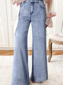 Beau Blue High Waist Button Zip Fly Bell Bottom Jeans