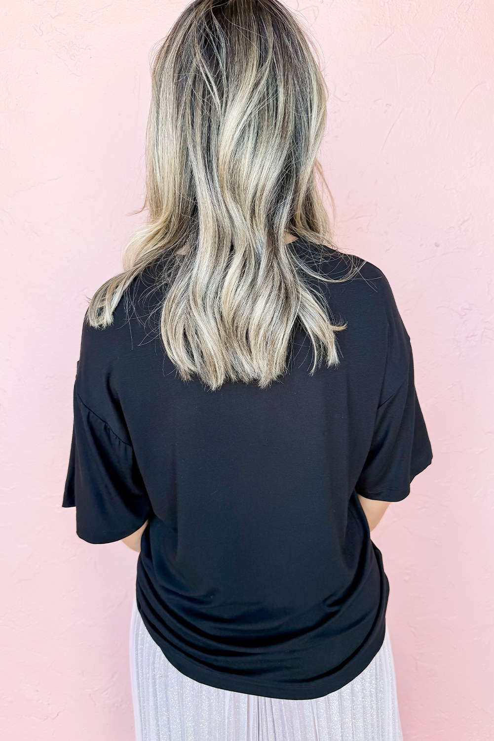 Black Cheerful Sequin Bow Patched Game Day T Shirt - Image 5