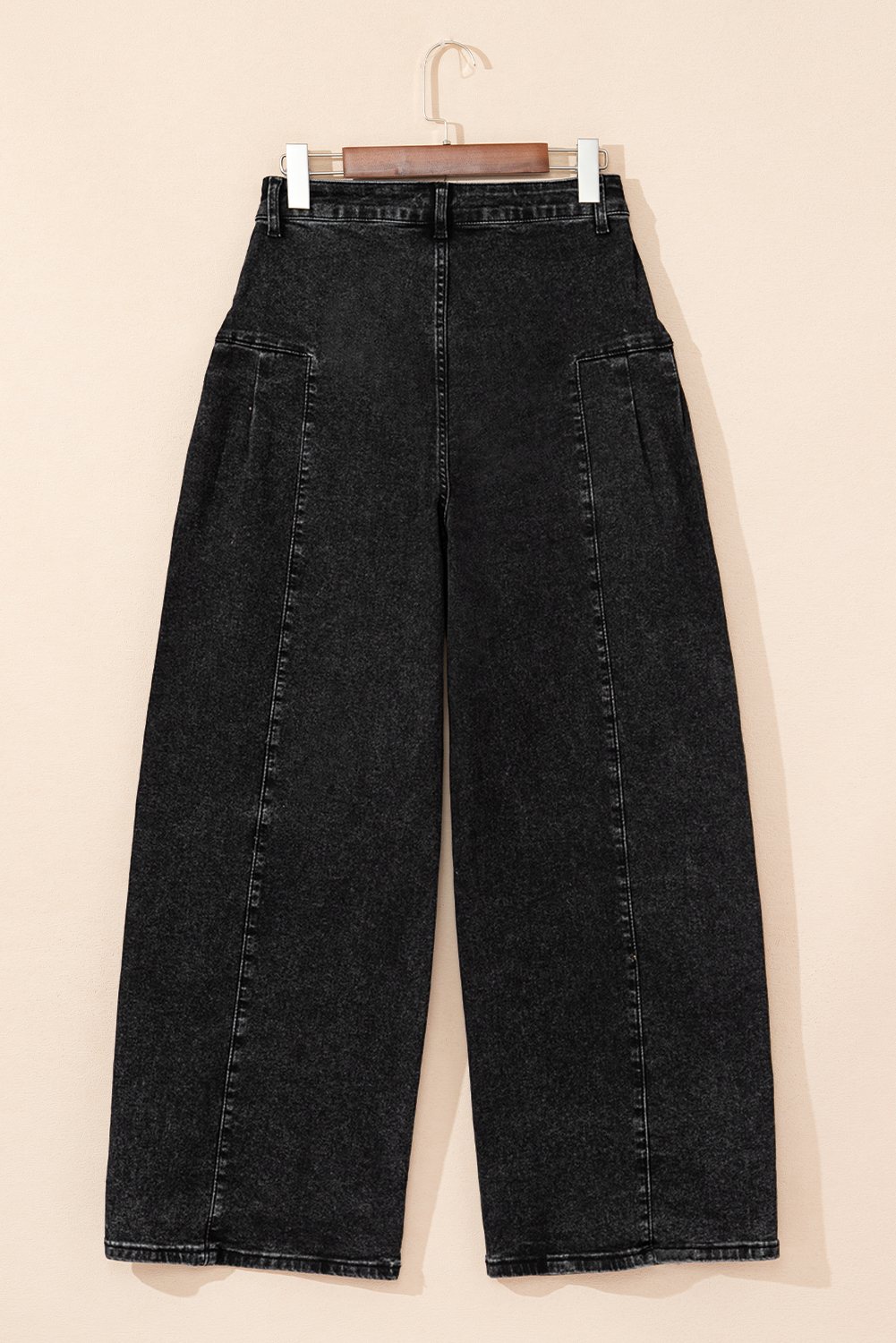 Dark Grey Pleated Wide Leg Mineral Wash Denim Pants - Image 7