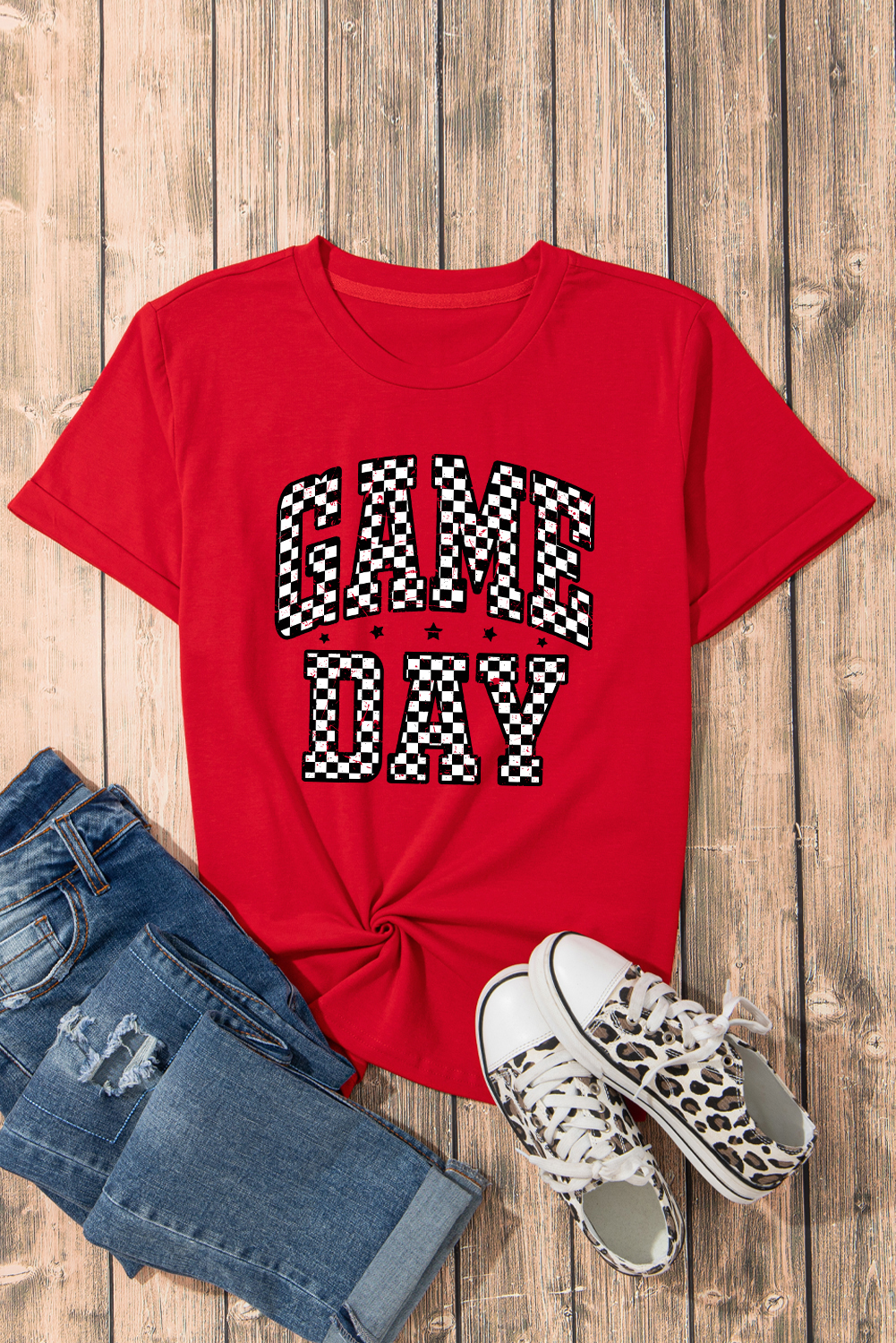 Red Checkered Game Day Graphic T Shirt - Image 8