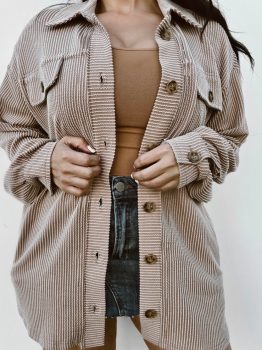 Smoke Gray Solid Corded Drop Shoulder Plus Size Shacket