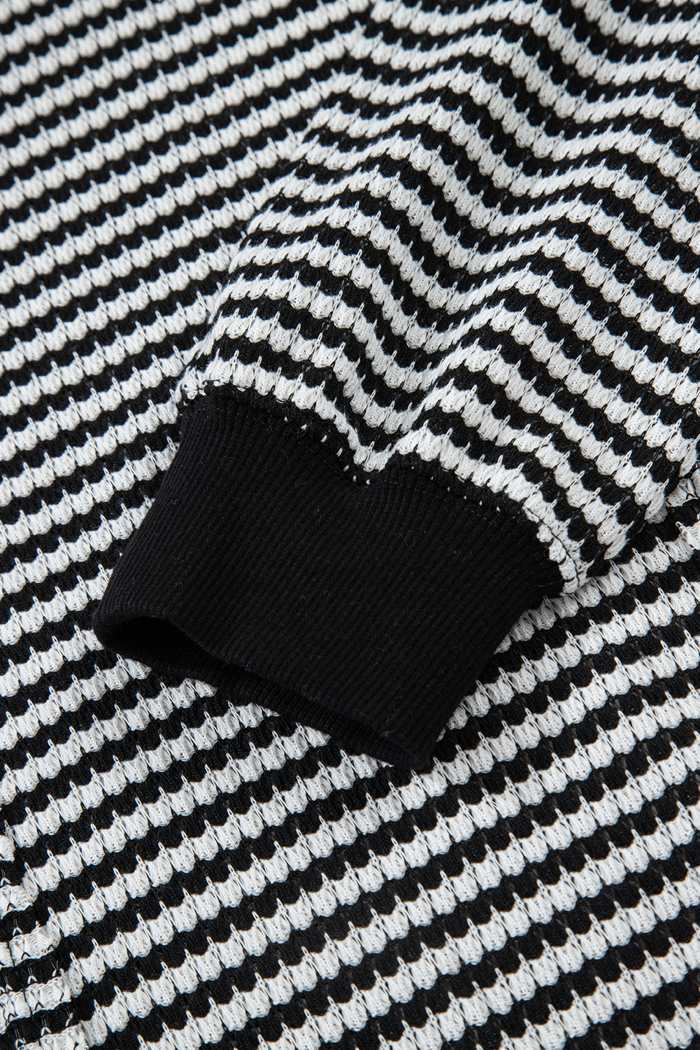 Black Stripe Ribbed Trim Drop Shoulder Long Sleeve Oversize Top - Image 7