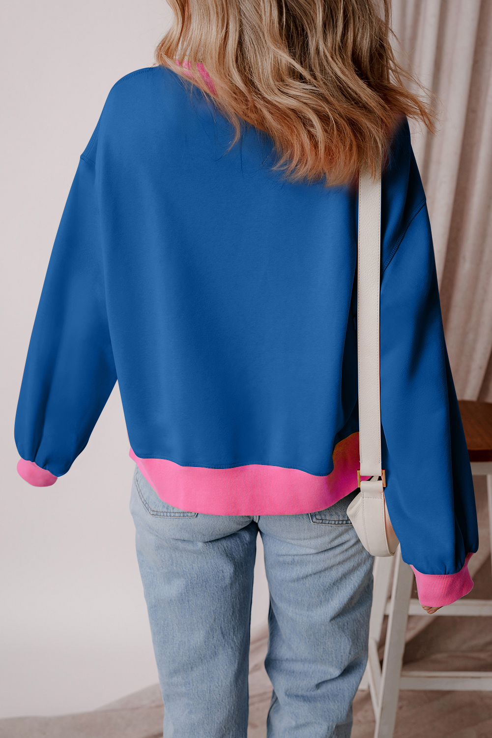 Blue Colorblock Bubble Sleeve Sweatshirt - Image 6