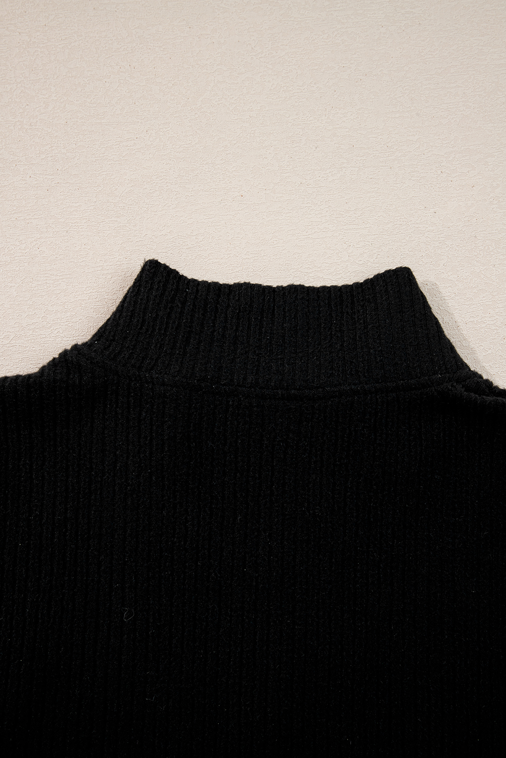 Black Ribbed Zip Stand Neck Drop Shoulder Pullover Bodycon Skirt 2pcs Set - Image 6