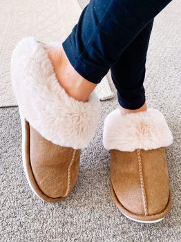 Camel Plush Suede Winter Home Slippers