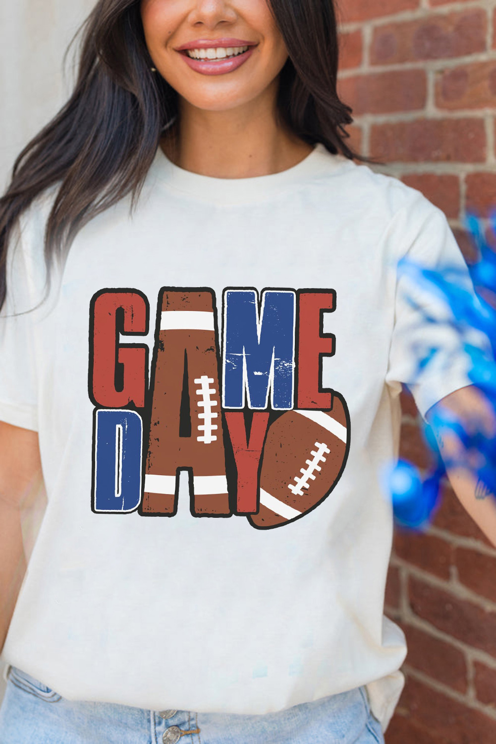 White GAME DAY Football Letter Graphic T Shirt - Image 2