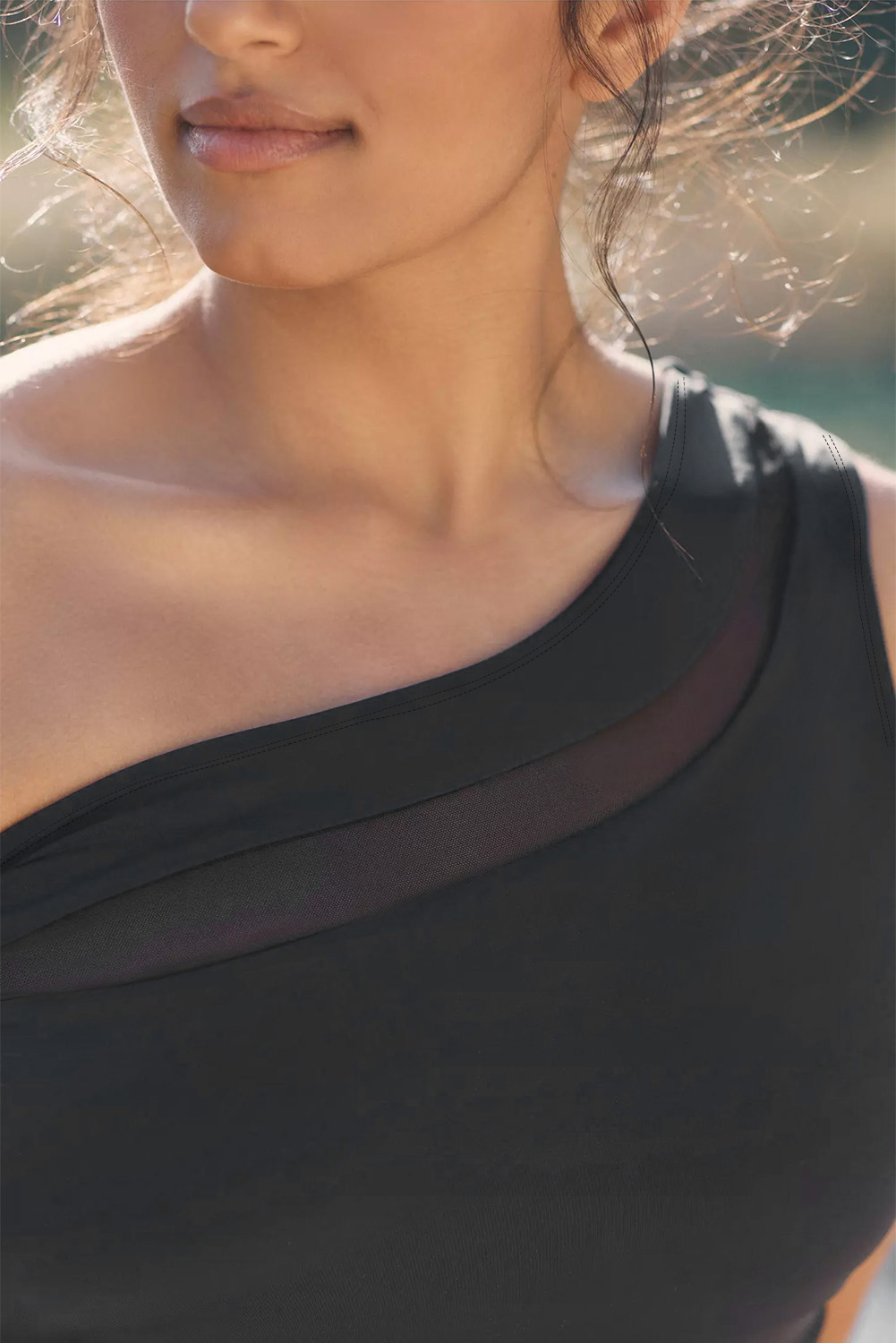 Black Mesh Insert One Shoulder High Waist Teddy Swimsuit - Image 5