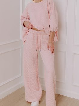 Delicacy Braided Texture Ruffle Hem Top Drawstring Loose Pants Set