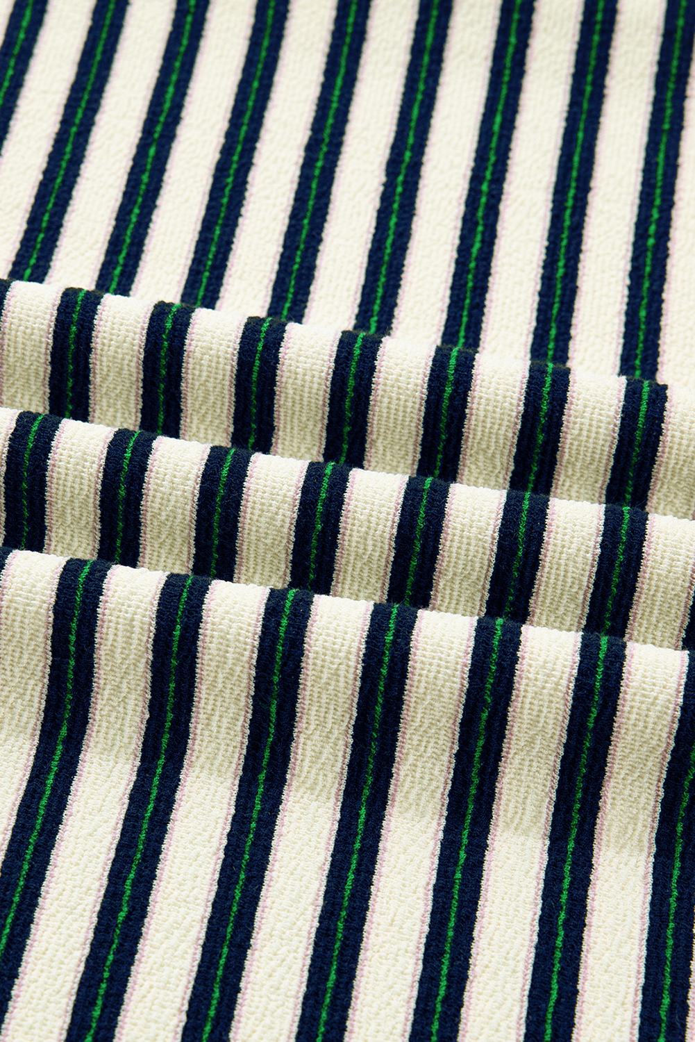 Navy Blue Striped Print Contrast Collar Zip V Neck Long Sleeve Top - Image 7